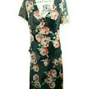 Womens 2 pc Dress sz Med vtg AGB black white pink Floral top skirt Ladies outfit